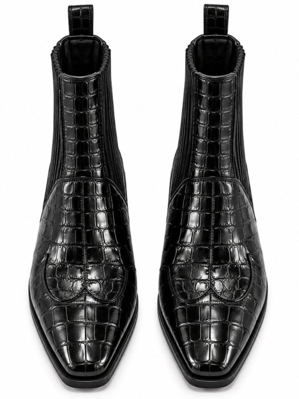 Zara Black Croc-Embossed Pointed Toe Ankle Boots